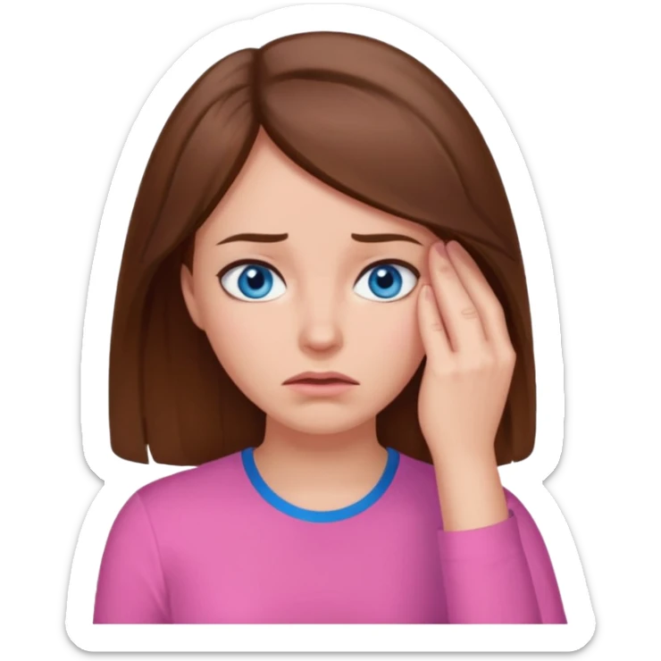 Facepalm woman brown hair blue eyes pink shirt  sticker