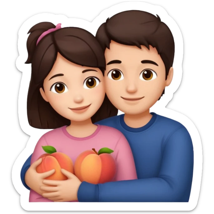 Girl and boy couple Both peach skin and darkish brown hair hugging emoji/cuddling sticker