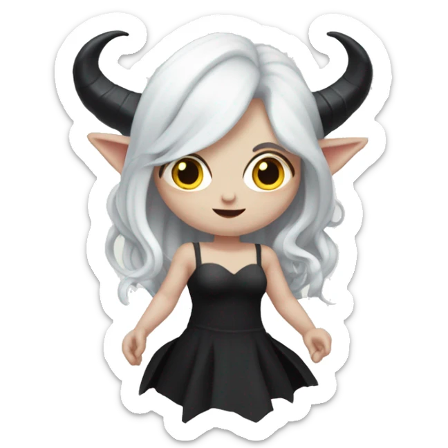 Demon succubus with white hair and pale skin. She has dark horns and a black dress. sticker
