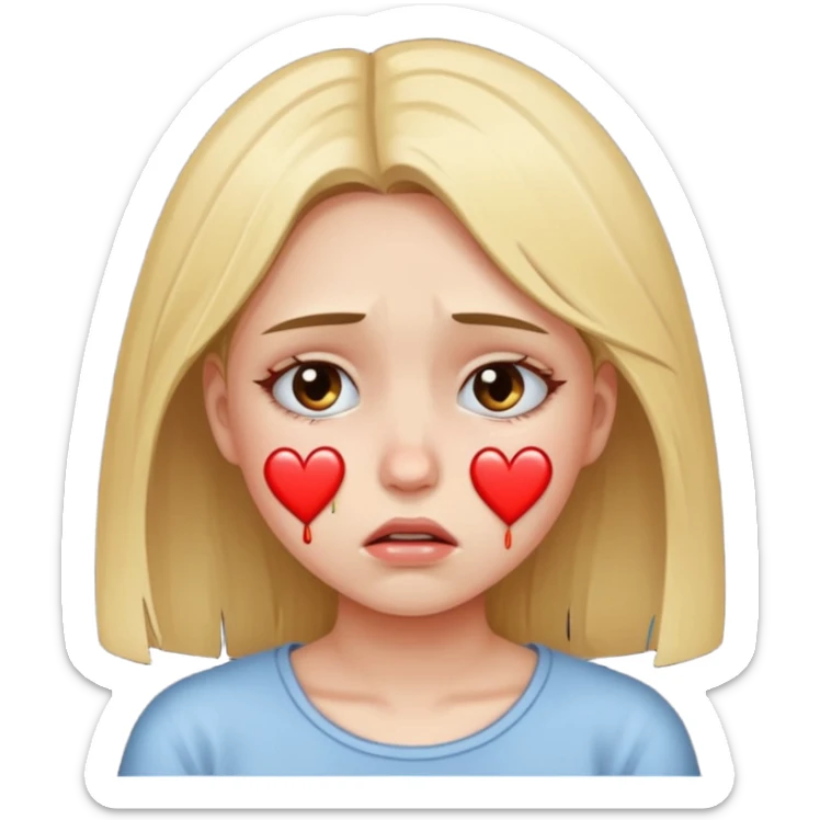 Girl with Brocken hearts in her eyes with tears down her face sticker