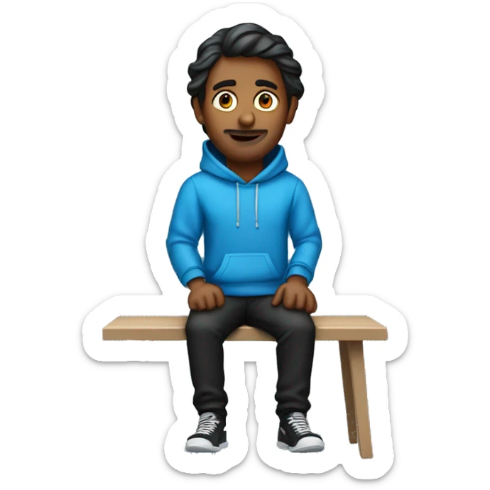 generatre me an emoji of an indian man sitting on his desk in a blue hoodie and black pants sticker