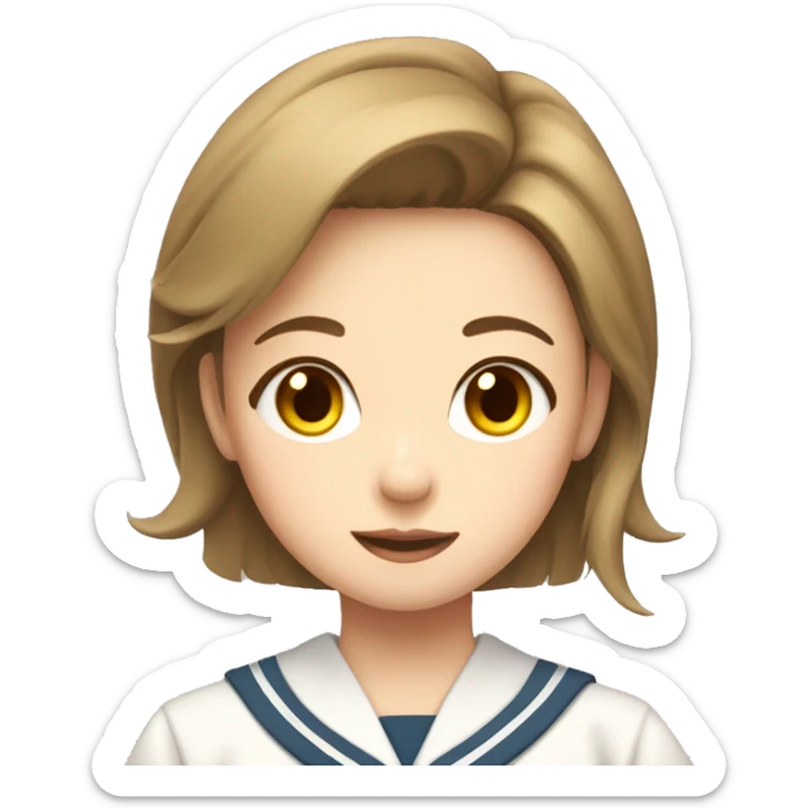 A girl with short light brown hair with a yellow pin in her hair wears a Japanese school uniform  sticker