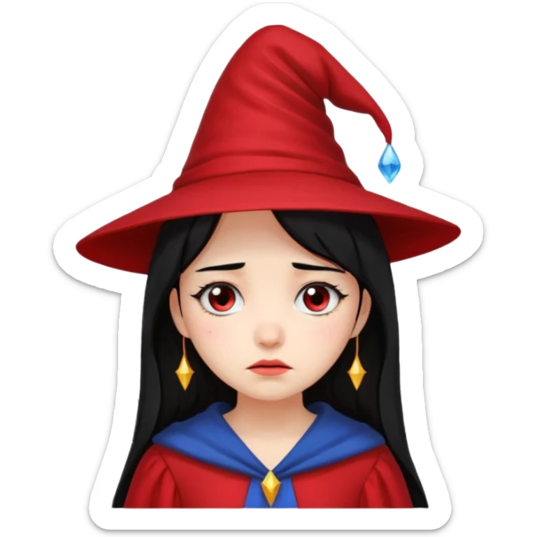 sad wizards in hat girl red dress black hair sticker