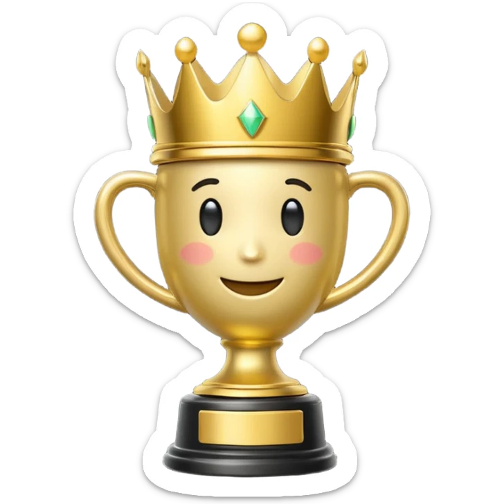 Win Emoji

Glossy 3D emoji showing a gold trophy with a small crown, glowing effect, black and gold theme. sticker