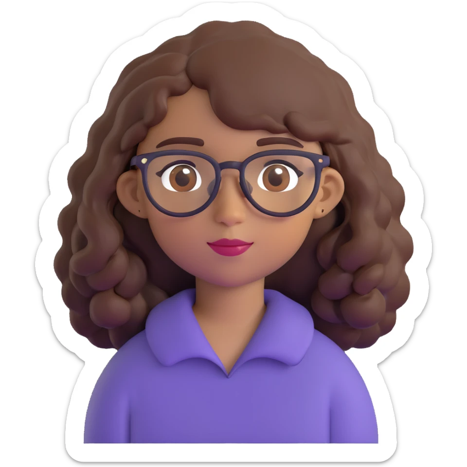 brown girl with wavy hair and brown eyes, with glasses sticker