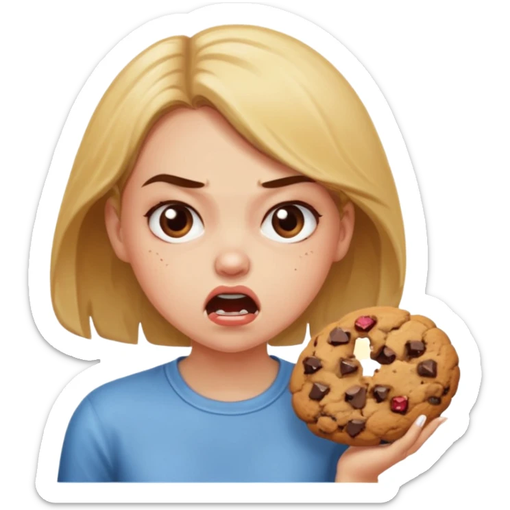 Angry girl that’s eating a lot of cookies sticker