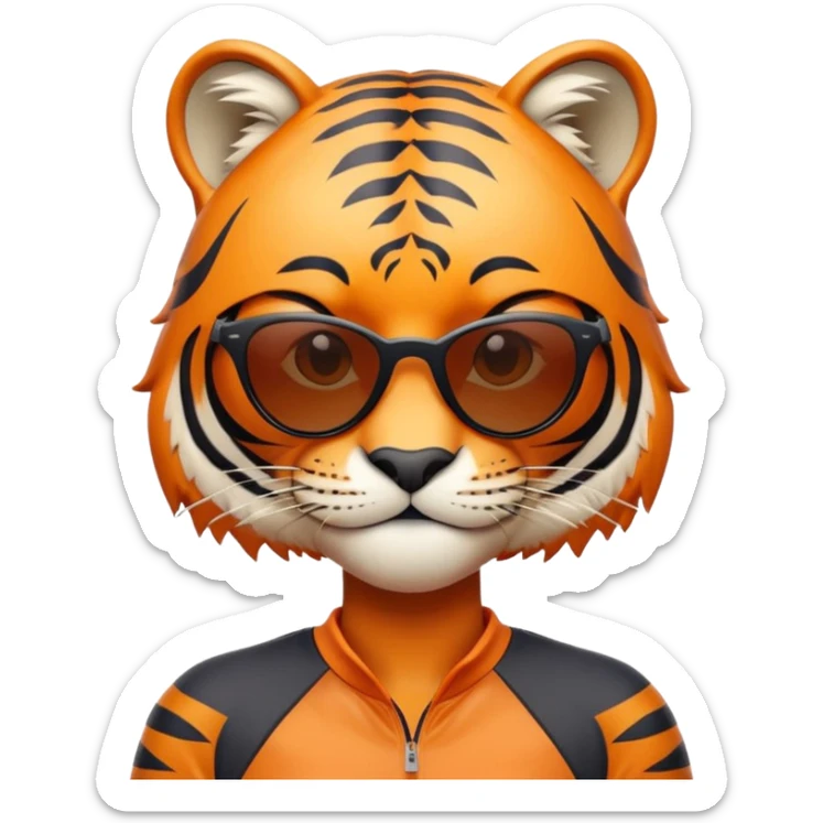 female energetic anthropomorphised tiger in sports clothes, wearing dark sunglasses, head and shoulders only sticker