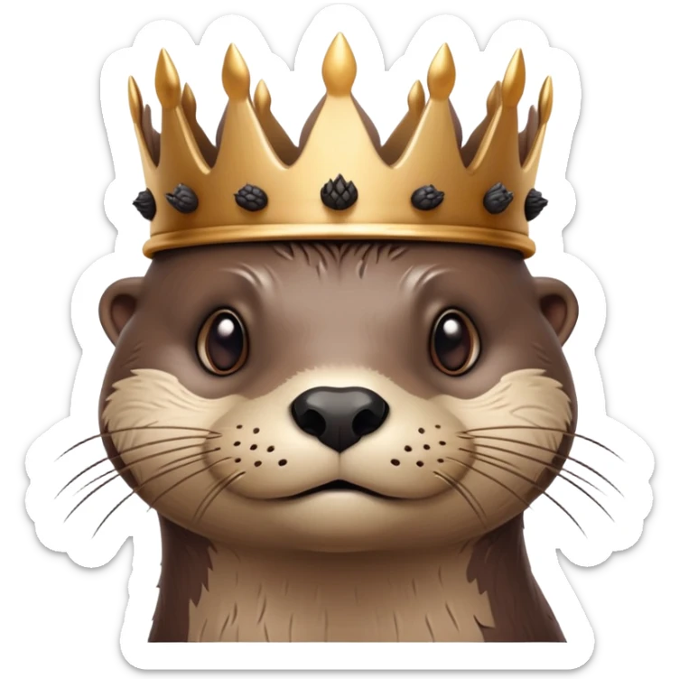 portrait of confused otter face with simple wooden thorny bramble crown, no leaves, no metal, just thorns sticker