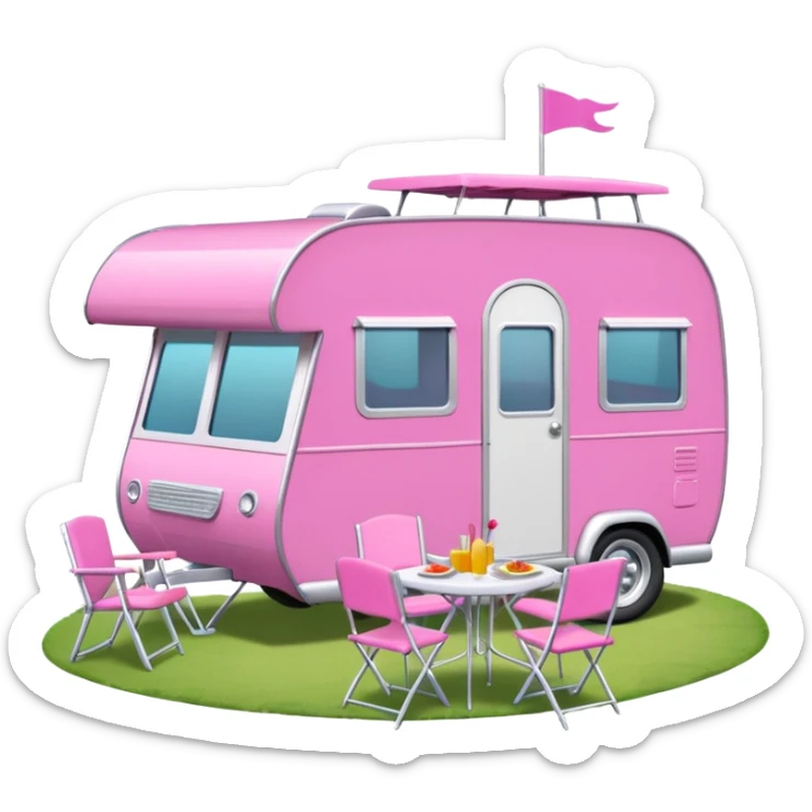 Jetson’s Ultra hotrod Haunted Barbie dream house Caravan with picnic table and folding chairs on top  sticker