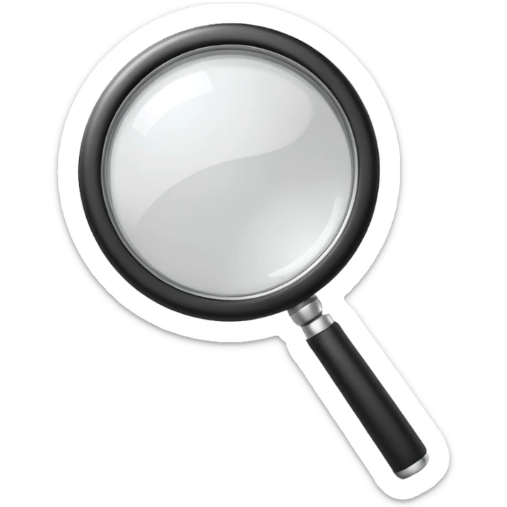 A 3D rendered magnifying glass, tilted right, frosted glass lens, in black and white, subtle shadows, background, high detail, cinematic lighting, app icon style

 sticker