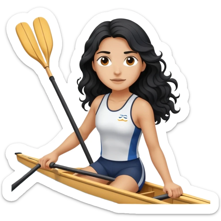 girl with long black wavy hair rowing in Olympic rowing sport, with double oars sticker