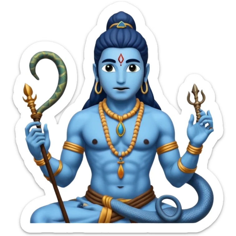 Mahadev real god  shiv not like cartoon  blue body and trishul and and had damru and nack around sanke  sticker