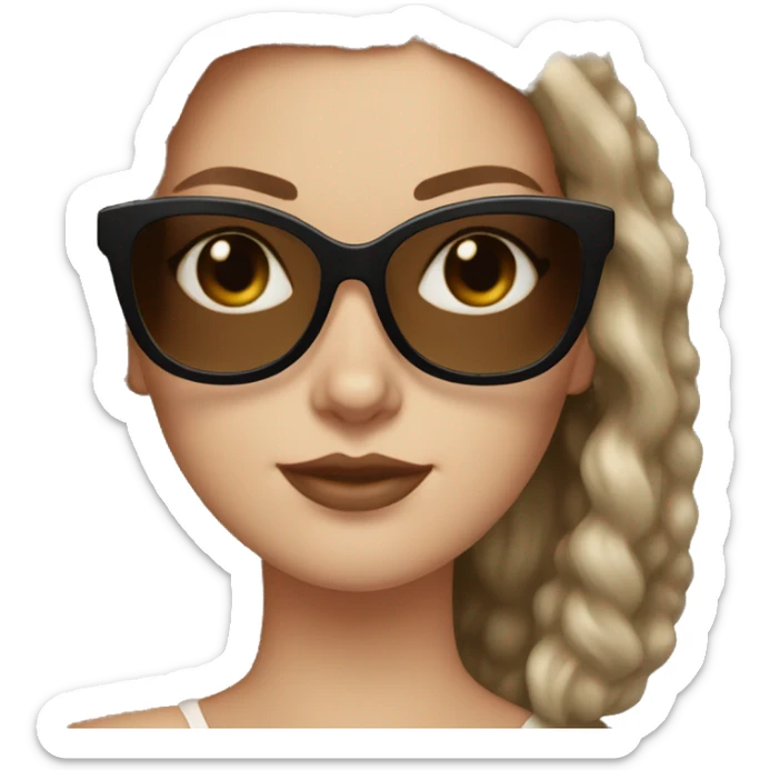 White Girl with brown hair wearing retro black cat eye sunglasses sticker