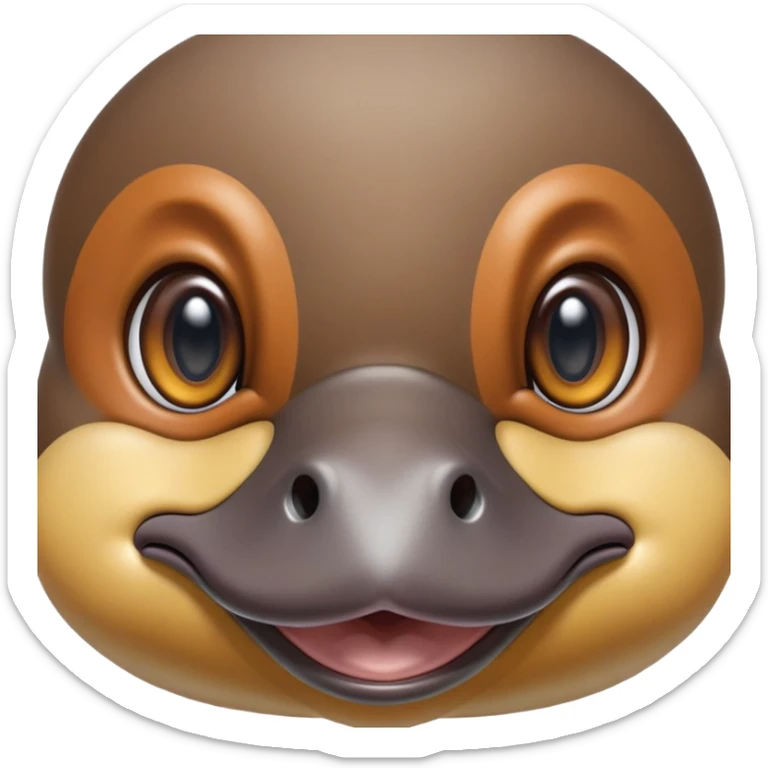 cute close-up of platypus face, zoom in on duck bill and eyes, anatomically accurate but adorable, detailed features, proper coloration, natural expression sticker