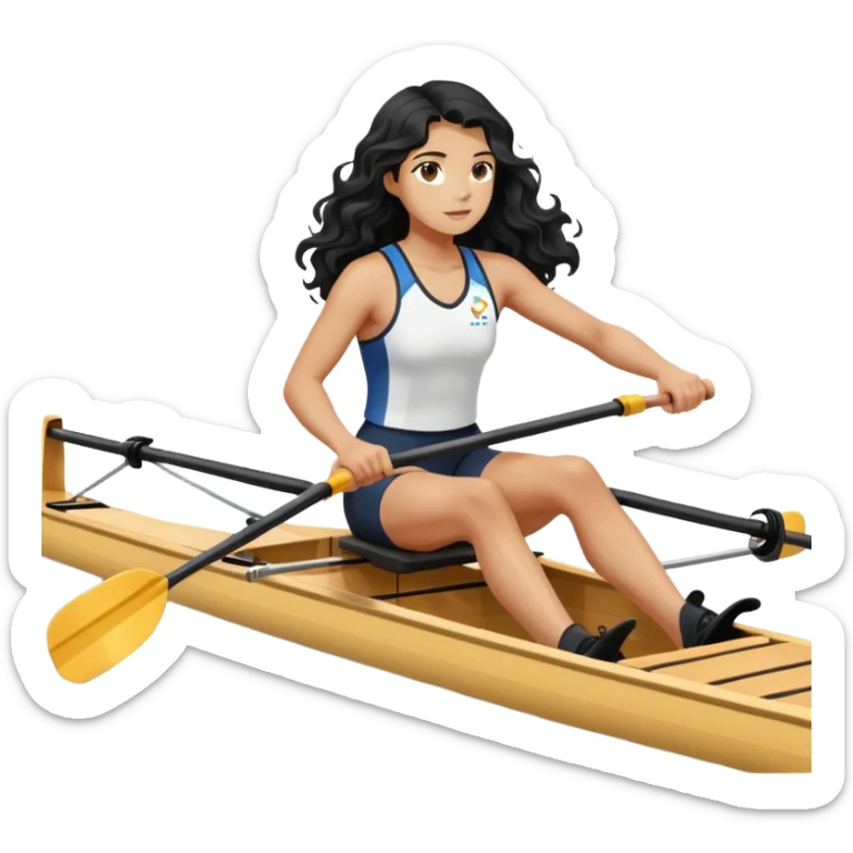 girl with long black wavy hair rowing in Olympic rowing sport, side view sticker