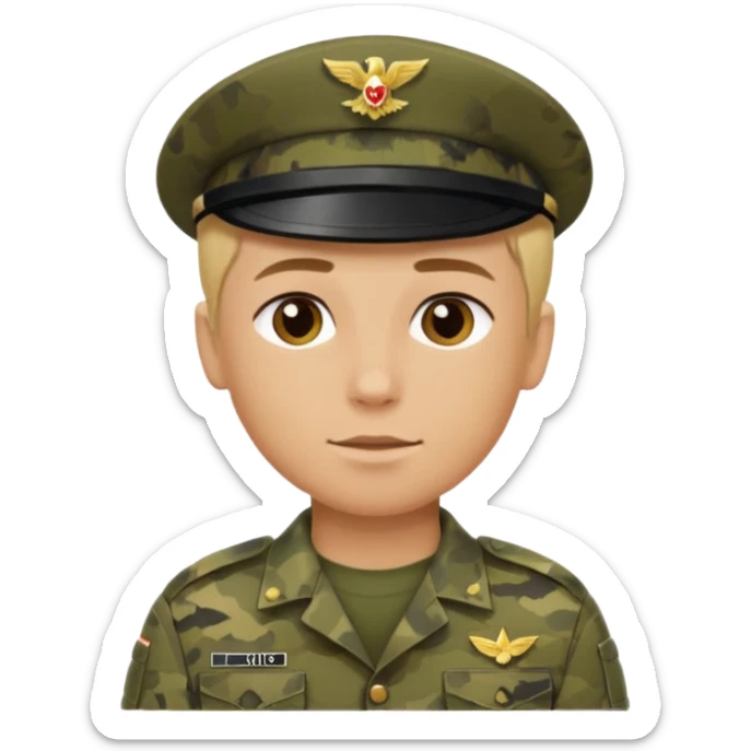 a soldier with short blonde hair in camo male sticker