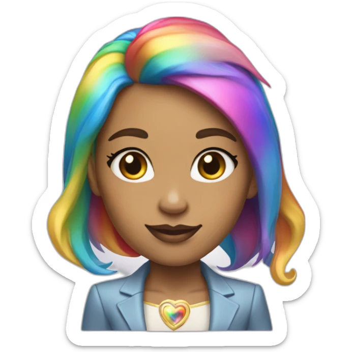 Posh-girl-with-golden-suit-and-blue-eyes-and-rainbow-unicorn-hair sticker