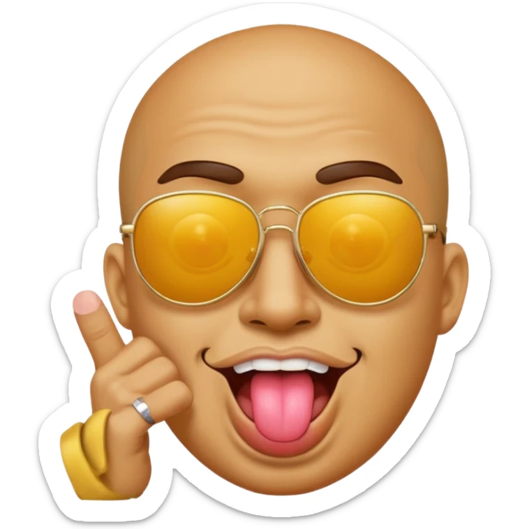Fassa um emoji simples aquele da carinha amarelo de óculos escuro dando uma língua bem ofensiva e mostrando o dedo do meio da mesma forma.o óculos tem que ser escuro total sticker