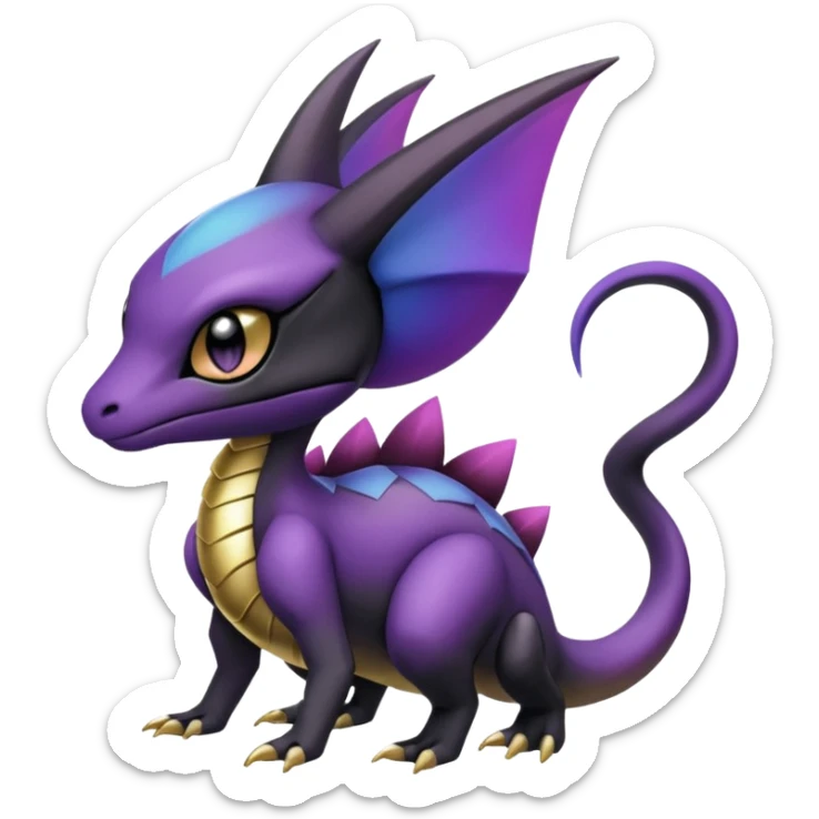 purple-black-gold-gradients Meloetta-Larvitar-Axew-Salandit-Pokémon-Fakémon-creature-hybrid-fusion sticker