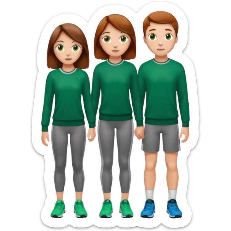 full-length couple, girl with long brown hair and hazel eyes in green sweater, boy with auburn hair in sportswear sticker