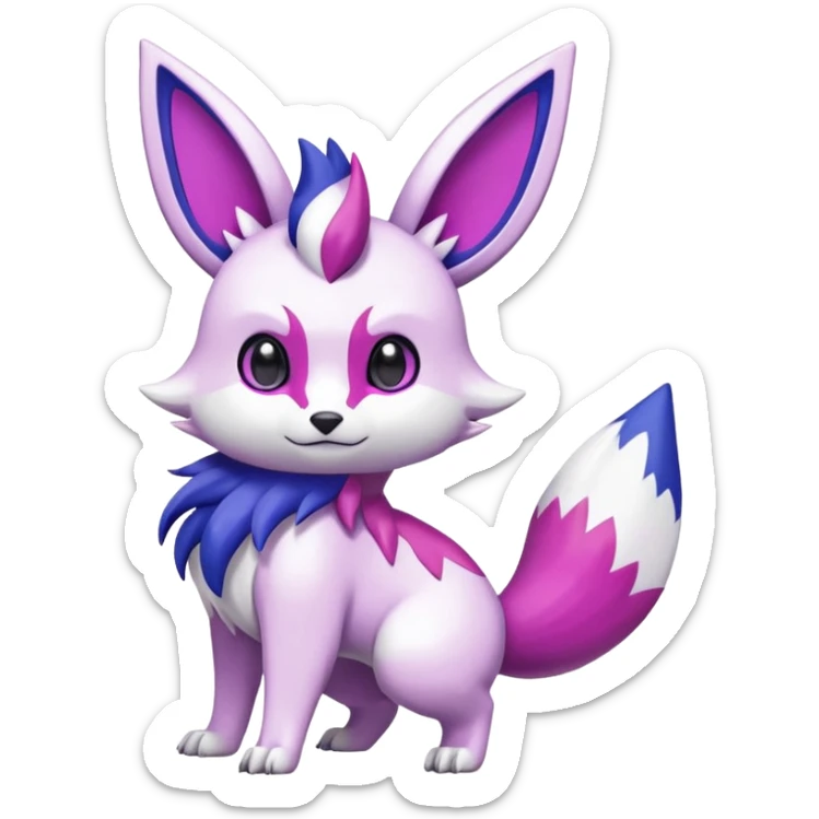 Shiny White with Violet and Indigo and pink markings Eevee-Liepard-Zangoose-Pokémon-Digimon-Fakémon-fusion-hybrid-creature sticker