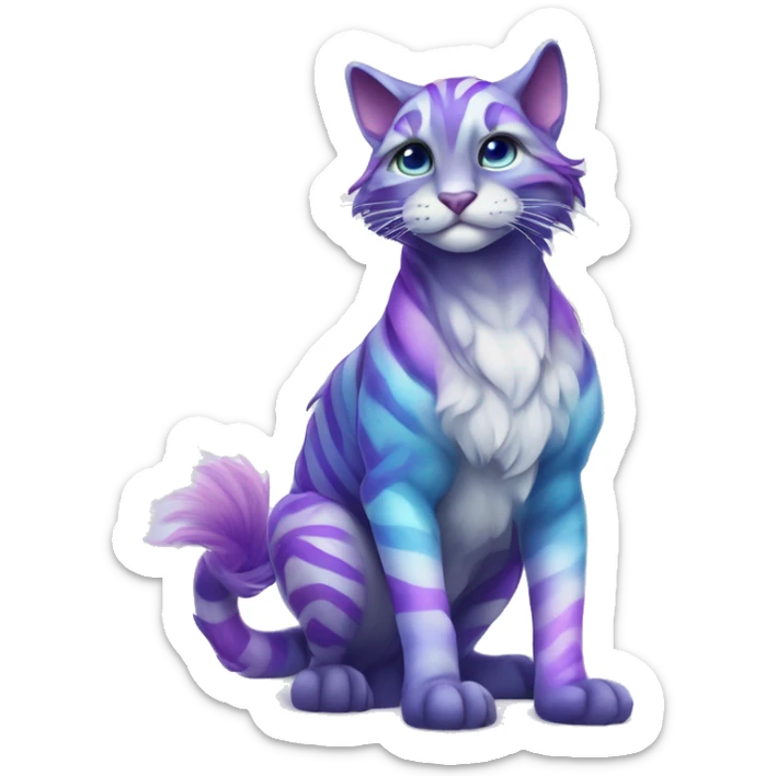 Colorful pastel vernid fantasy creature LiLaiRa Kamirah Falvie whiskers paws full body purple blue gradient stripes braided tail feline sticker