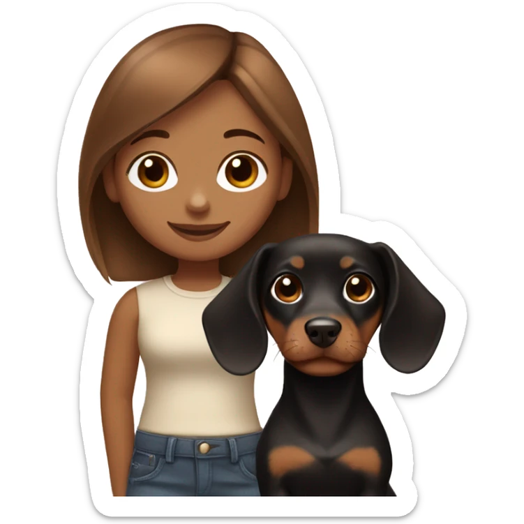 Brown hair girl with black and tan dachshund puppy sticker