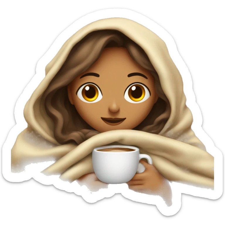 girl inside a blanket sipping coffee eyes closed sticker