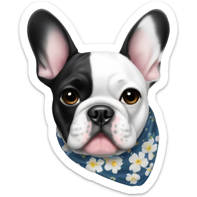 Black and white French bulldog with a floral bandana sticker