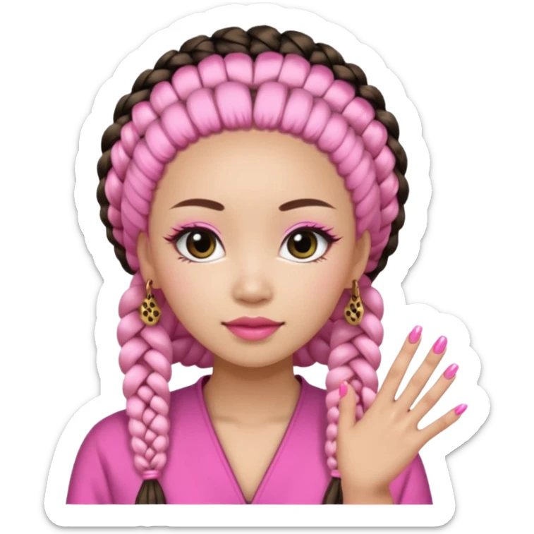 Une chinoise en Corée-du-Sud avec des faux ongles roses et des faux cils et des tresses africaines sticker