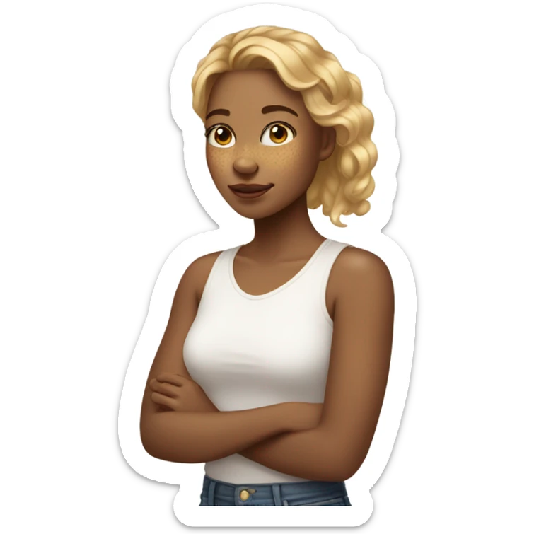 a pretty girl who is honey blonde with some freckles and light eye bags sticker