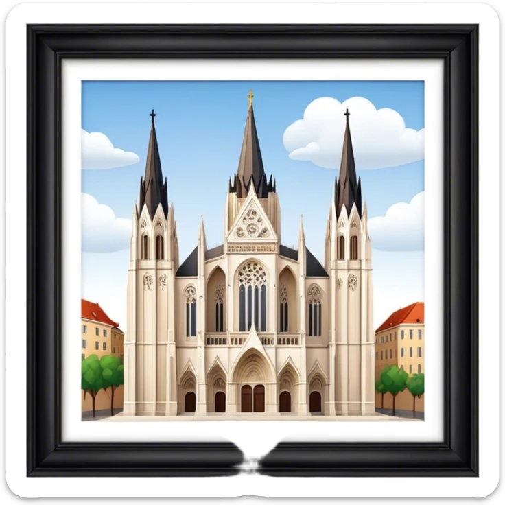 Cinematic Realistic Zagreb Cathedral Landmark Emoji, depicted with Gothic architecture rendered with lifelike detail and majestic, soft lighting. sticker