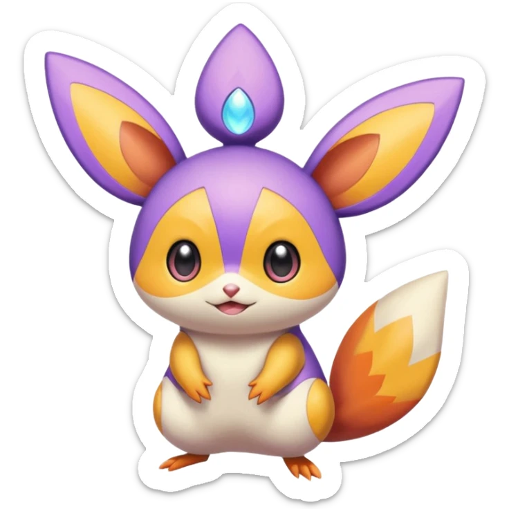 Cute big-eyed Purple and orange colorful iridescent Emolga-Victini-Pichu-Dedenne-fusion sticker