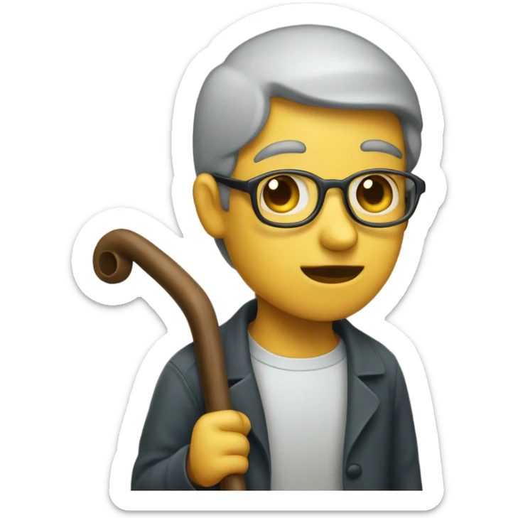 a blind person looking to the right, with a cane in hand, neutral facial expression sticker