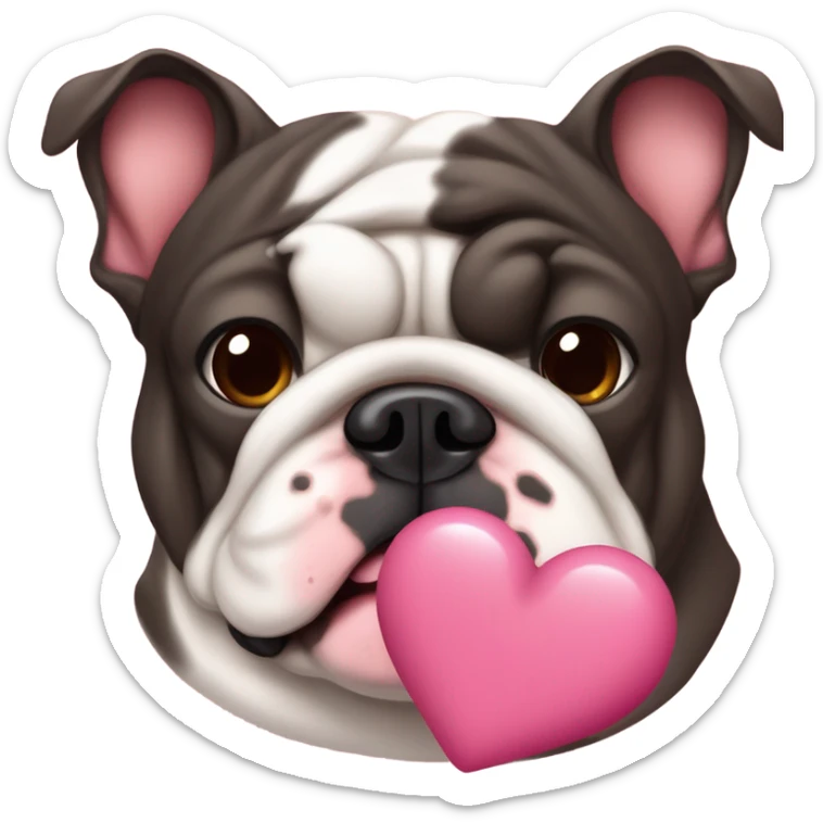 Crea un bulldog francese di colore fulvo che è una femminuccia e che ha un musino nero ma sul tartufo del naso a una macchiolina a forma di cuore Rosa sticker