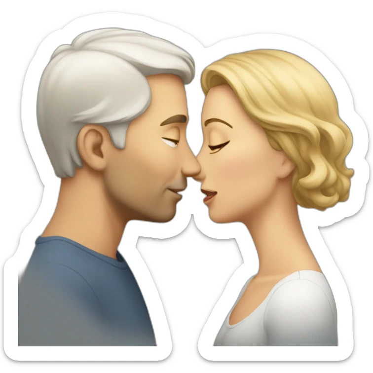 a white man with short hair kissing a woman with long hair." sticker