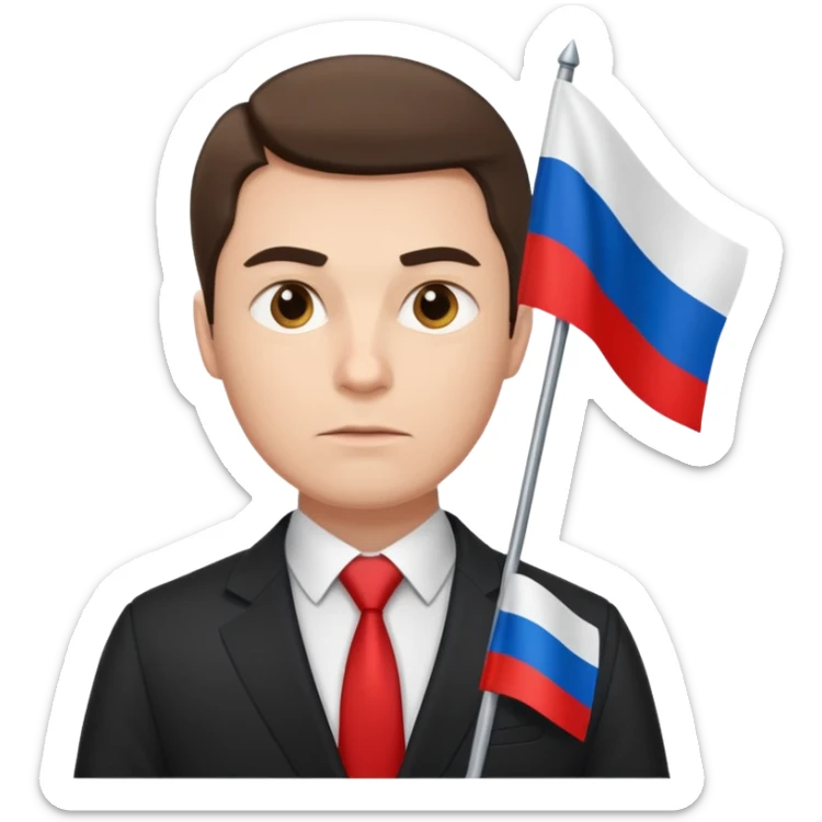 a male politician in a business suit with a Russian flag sticker