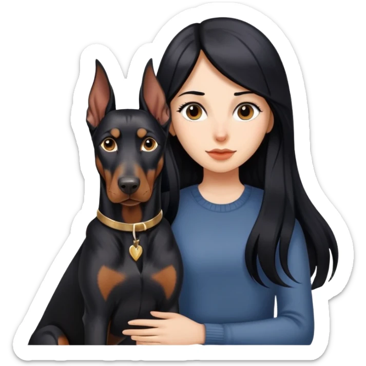 girl with long black hair and doberman dog sticker