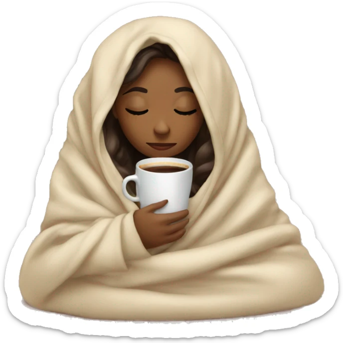girl inside a blanket sipping coffee eyes closed sticker