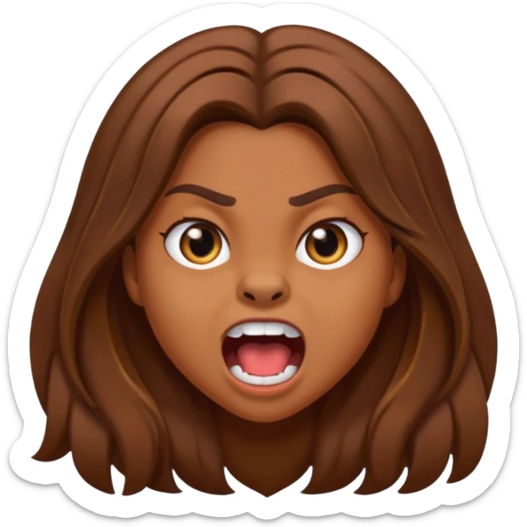 A girl growling like rawr silly vibes but make it an emoji not real human but long brown hair and more silly sticker