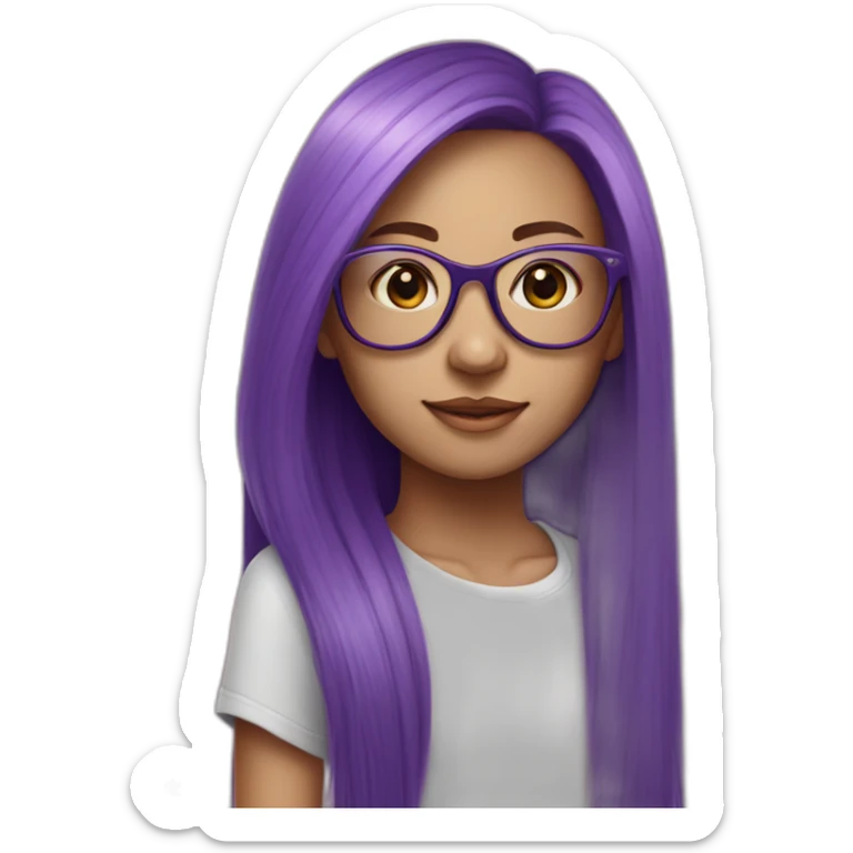 young skater girl with long straight purple hair and thin framed glasses sticker