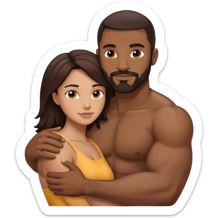 Black man with facial hair and muscles hug small beautiful brunette woman sticker