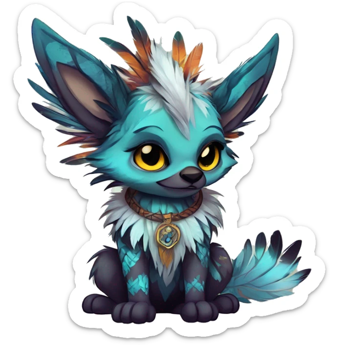 cute cool edgy fantasy animal fursona creature by griffsnuff & LiLaiRa & Falvie with exotic colors with patterns and feathers and collar full body sticker