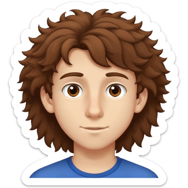 tall teenage boy with brown fluffy hair and brown eyes, big nose with no braces sticker