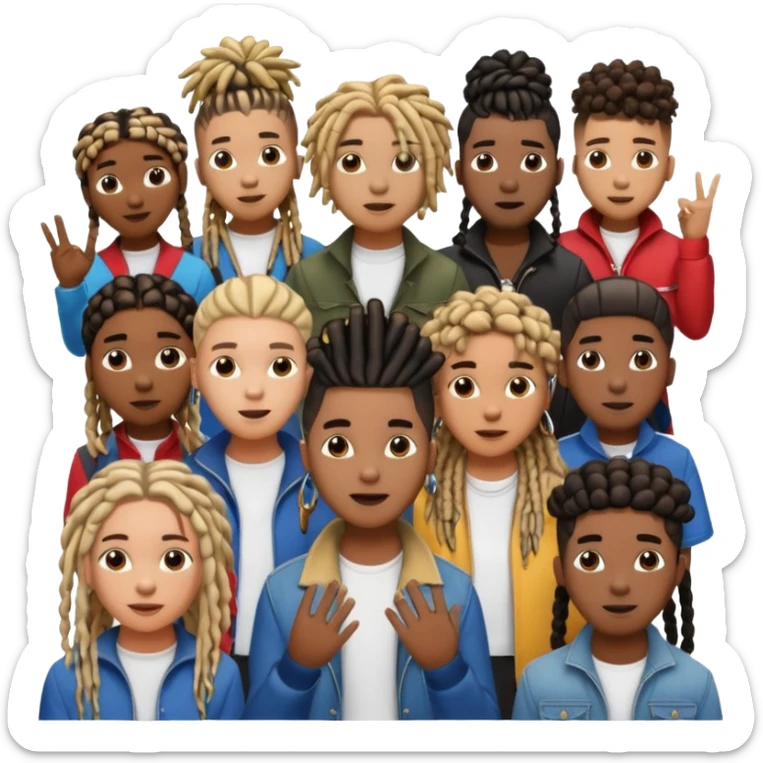 Crowd of fans consisting of African American men with dreadlocks and And African men's with low top and high top curly taper fade haircuts and African American women with braids all in crowd enjoying concert sticker