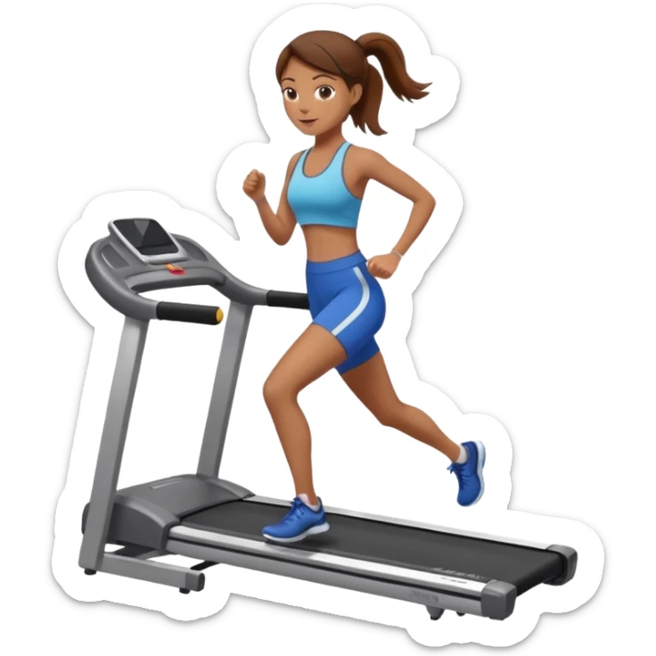 Full hyperrealistic pencil drawing of athletic girl with brown hair doing cardio on treadmill sticker