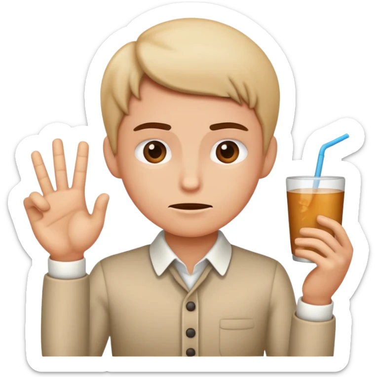 Make an emoji of a person or animal that’s politely making a “no thanks” gesture like refusing a food or drink or something. Make sure the emoji includes both body and hand and not just hand sticker