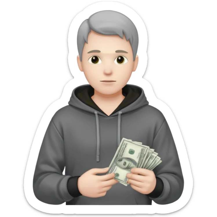 robber with a wad of money but he is white and in black/white-gray hoodiethis guy with money sticker