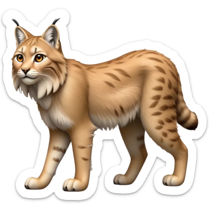 Cinematic-Lynx-Realistic-Full-Body-Standing on all fours-Emoji – head tilted dramatically, fur with faint spotting, long legs and large paws poised elegantly, simplified yet realistic focused features, highly detailed, glowing with an almost sarcastic glow zoomed out showing fluffy shoulders sticker