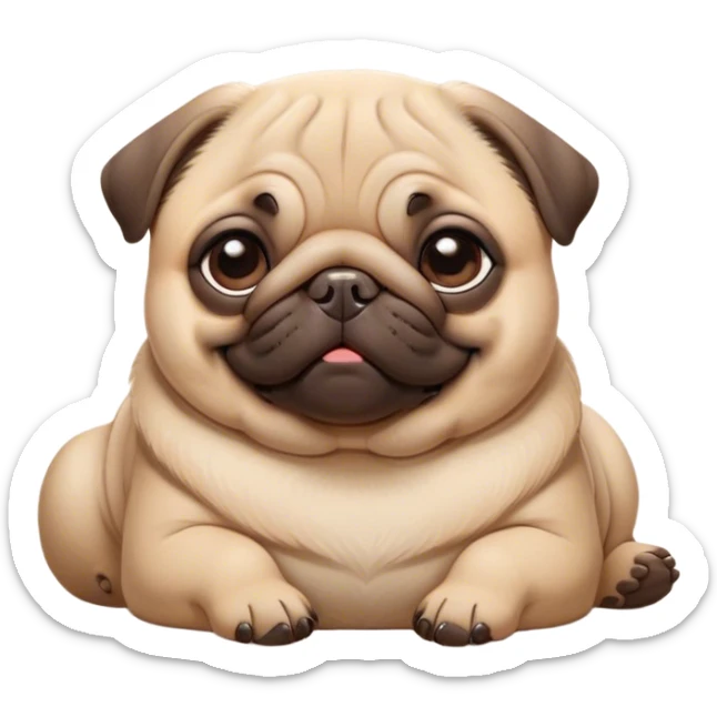 Cinematic Meme-Worthy Chubby Sleeping Fawn Pug Portrait Emoji, Head resting peacefully with a contented smile, showcasing a delightfully chubby build and a luxuriously soft fawn coat, eyes shut in a serene nap, Simplified yet hilariously adorable features, highly detailed, glowing with a soft, drowsy light, high shine, relaxed and utterly lovable, stylized with an air of playful laziness, bright and heartwarming, soft glowing outline, capturing the essence of a comically sleepy companion, so meme-worthy it feels like it could instantly become the next viral sensation of adorable slumber! sticker